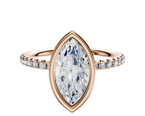 18K Rose Gold Bezel Full Bezel North/South Classic Dome 1-Row-Pave 2.5mm Engagement Ring