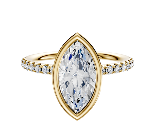 14K Yellow Gold Bezel Full Bezel North/South Classic Dome 1-Row-Pave 2.5mm Engagement Ring