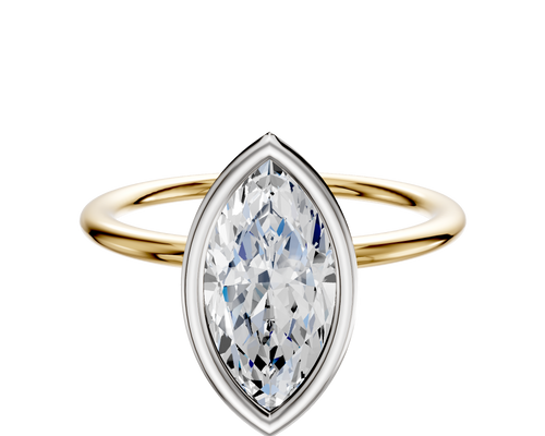 14K Two Tone Bezel Full Bezel North/South Classic Dome 1.5mm Engagement Ring