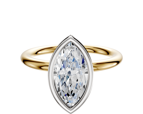14K Two Tone Bezel Full Bezel North/South Classic Dome 2.0mm Engagement Ring