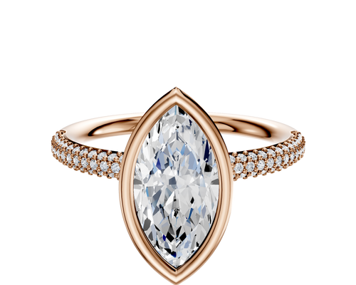 18K Rose Gold Bezel Full Bezel North/South Classic Dome 3-Row-Pave 2.0mm Engagement Ring
