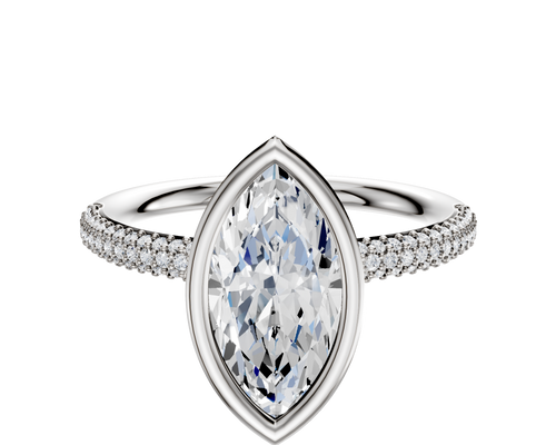 14K White Gold Bezel Full Bezel North/South Classic Dome 3-Row-Pave 2.0mm Engagement Ring