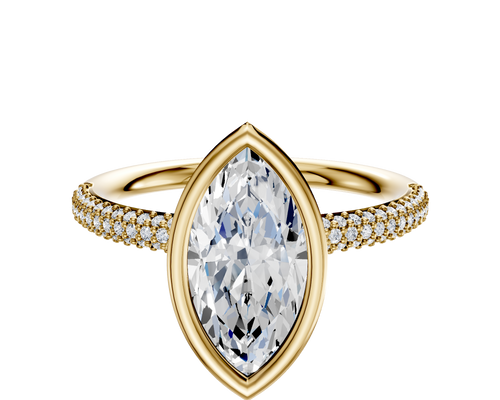 14K Yellow Gold Bezel Full Bezel North/South Classic Dome 3-Row-Pave 2.0mm Engagement Ring