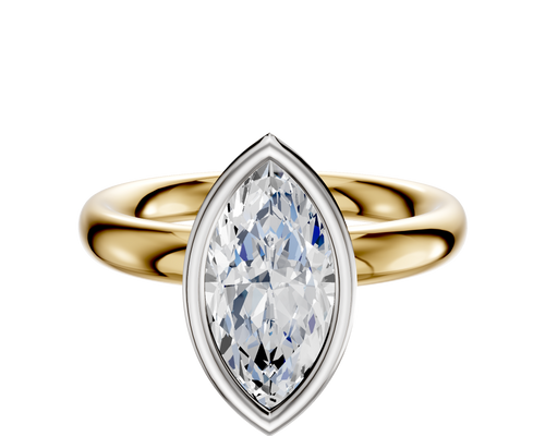 18K Two Tone Bezel Full Bezel North/South Classic Dome 3.0mm Engagement Ring