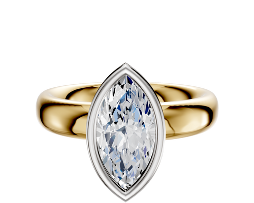 18K Two Tone Bezel Full Bezel North/South Classic Dome 4.0mm Engagement Ring