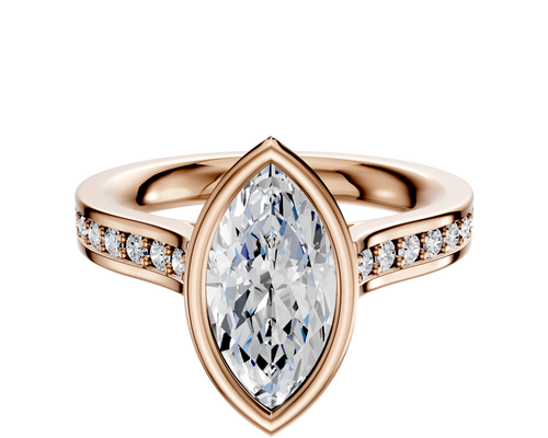 18K Rose Gold Bezel Full Bezel North/South Cathedral Flat 1-Row-Pave 2.5mm Engagement Ring