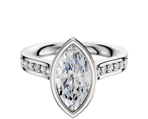 18K Two Tone Bezel Full Bezel North/South Cathedral Flat 1-Row-Pave 2.5mm Engagement Ring