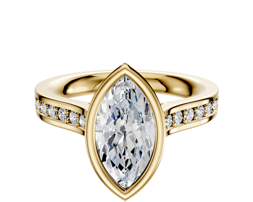 14K Yellow Gold Bezel Full Bezel North/South Cathedral Flat 1-Row-Pave 2.5mm Engagement Ring