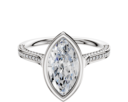 Platinum Bezel Full Bezel North/South Cathedral Flat 3-Row-Pave 2.0mm Engagement Ring