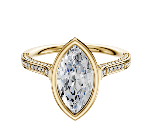 18K Yellow Gold Bezel Full Bezel North/South Cathedral Flat 3-Row-Pave 2.0mm Engagement Ring