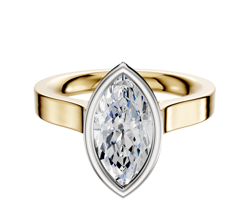 14K Two Tone Bezel Full Bezel North/South Cathedral Flat 3.0mm Engagement Ring