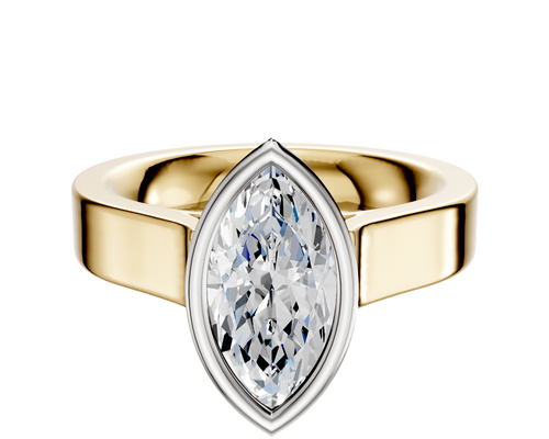 18K Two Tone Bezel Full Bezel North/South Cathedral Flat 4.0mm Engagement Ring