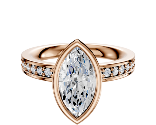 18K Rose Gold Bezel Full Bezel North/South Classic Flat 1-Row-Pave 2.5mm Engagement Ring