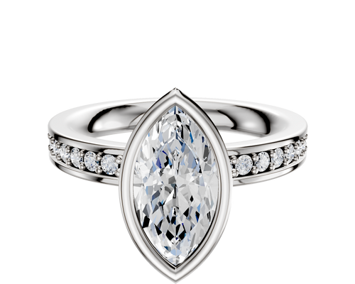 18K White Gold Bezel Full Bezel North/South Classic Flat 1-Row-Pave 2.5mm Engagement Ring