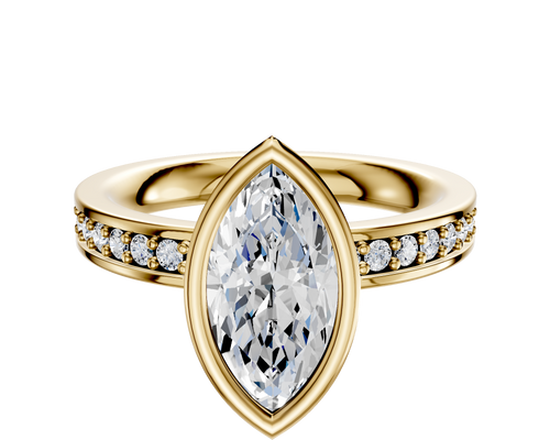 14K Yellow Gold Bezel Full Bezel North/South Classic Flat 1-Row-Pave 2.5mm Engagement Ring