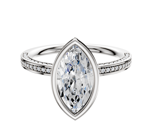 Platinum Bezel Full Bezel North/South Classic Flat 3-Row-Pave 2.0mm Engagement Ring