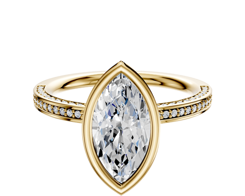 18K Yellow Gold Bezel Full Bezel North/South Classic Flat 3-Row-Pave 2.0mm Engagement Ring