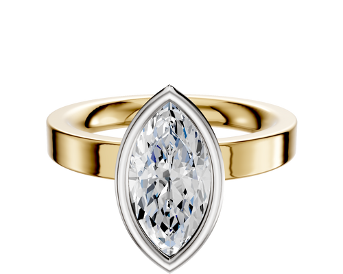 18K Two Tone Bezel Full Bezel North/South Classic Flat 3.0mm Engagement Ring