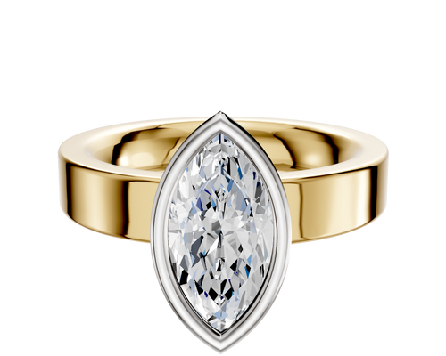 18K Two Tone Bezel Full Bezel North/South Classic Flat 4.0mm Engagement Ring