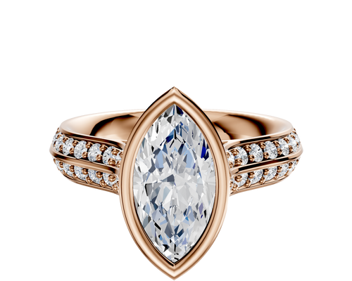18K Rose Gold Bezel Full Bezel North/South Cathedral Knife Edge 1-Row-Pave 2.5mm Engagement Ring