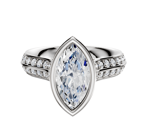 18K Two Tone Bezel Full Bezel North/South Cathedral Knife Edge 1-Row-Pave 2.5mm Engagement Ring