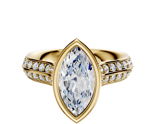 18K Yellow Gold Bezel Full Bezel North/South Cathedral Knife Edge 1-Row-Pave 2.5mm Engagement Ring