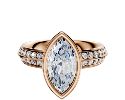 18K Rose Gold Bezel Full Bezel North/South Classic Knife Edge 1-Row-Pave 2.5mm Engagement Ring