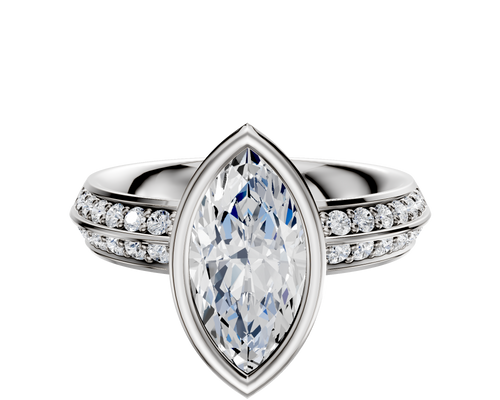 18K Two Tone Bezel Full Bezel North/South Classic Knife Edge 1-Row-Pave 2.5mm Engagement Ring