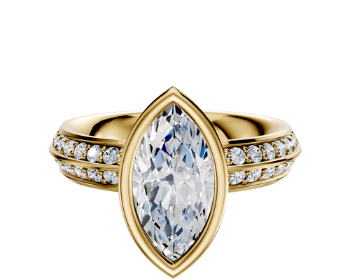 18K Yellow Gold Bezel Full Bezel North/South Classic Knife Edge 1-Row-Pave 2.5mm Engagement Ring