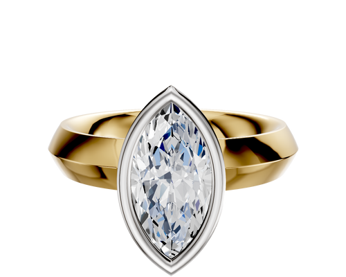 18K Two Tone Bezel Full Bezel North/South Classic Knife Edge 4.0mm Engagement Ring