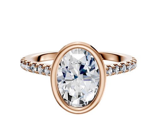 18K Rose Gold Bezel Full Bezel North/South Cathedral Dome 1-Row-Pave 2.5mm Engagement Ring