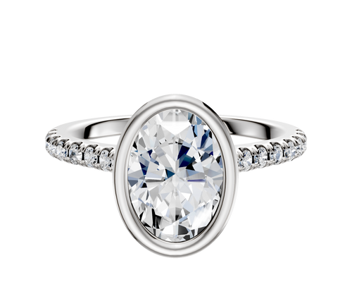 18K White Gold Bezel Full Bezel North/South Cathedral Dome 1-Row-Pave 2.5mm Engagement Ring