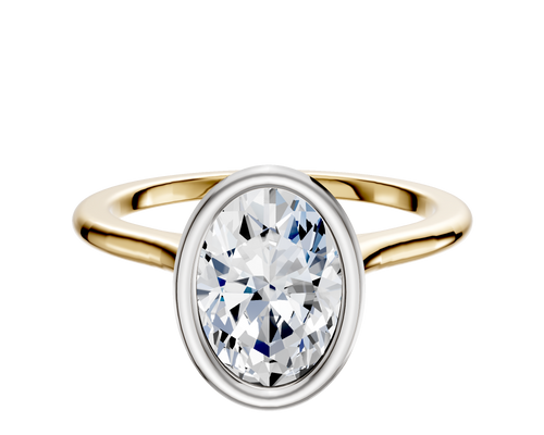 14K Two Tone Bezel Full Bezel North/South Cathedral Dome 1.5mm Engagement Ring