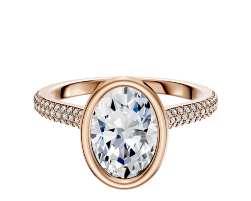 18K Rose Gold Bezel Full Bezel North/South Cathedral Dome 3-Row-Pave 2.0mm Engagement Ring