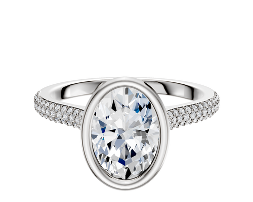 14K White Gold Bezel Full Bezel North/South Cathedral Dome 3-Row-Pave 2.0mm Engagement Ring