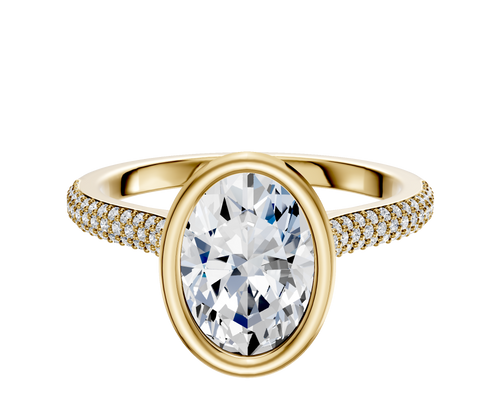 14K Yellow Gold Bezel Full Bezel North/South Cathedral Dome 3-Row-Pave 2.0mm Engagement Ring