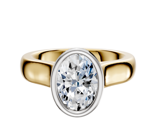 18K Two Tone Bezel Full Bezel North/South Cathedral Dome 4.0mm Engagement Ring