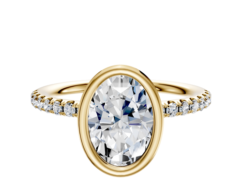 18K Yellow Gold Bezel Full Bezel North/South Classic Dome 1-Row-Pave 2.5mm Engagement Ring