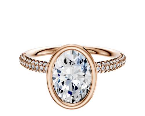 18K Rose Gold Bezel Full Bezel North/South Classic Dome 3-Row-Pave 2.0mm Engagement Ring