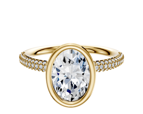 14K Yellow Gold Bezel Full Bezel North/South Classic Dome 3-Row-Pave 2.0mm Engagement Ring