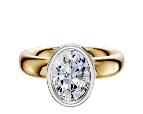 18K Two Tone Bezel Full Bezel North/South Classic Dome 4.0mm Engagement Ring