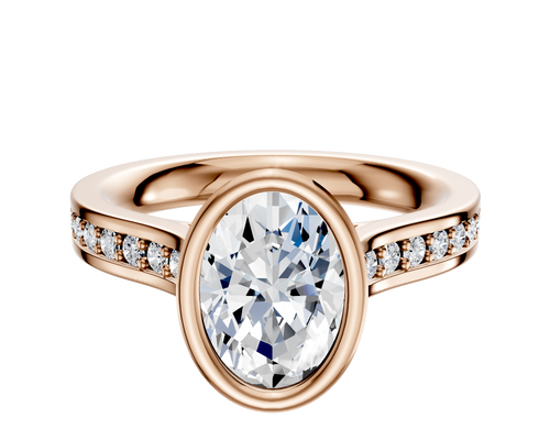 18K Rose Gold Bezel Full Bezel North/South Cathedral Flat 1-Row-Pave 2.5mm Engagement Ring