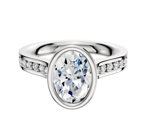 14K Two Tone Bezel Full Bezel North/South Cathedral Flat 1-Row-Pave 2.5mm Engagement Ring