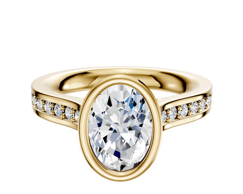 18K Yellow Gold Bezel Full Bezel North/South Cathedral Flat 1-Row-Pave 2.5mm Engagement Ring