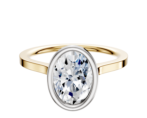 14K Two Tone Bezel Full Bezel North/South Cathedral Flat 1.5mm Engagement Ring