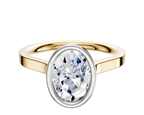 18K Two Tone Bezel Full Bezel North/South Cathedral Flat 2.0mm Engagement Ring