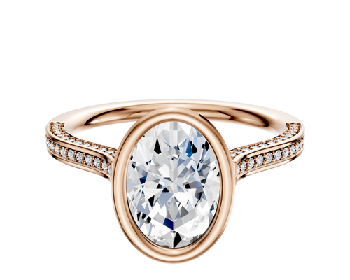 18K Rose Gold Bezel Full Bezel North/South Cathedral Flat 3-Row-Pave 2.0mm Engagement Ring
