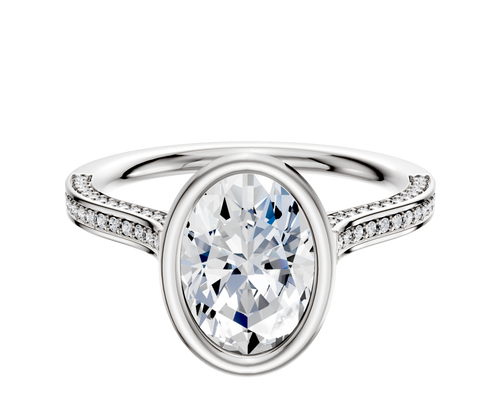 14K Two Tone Bezel Full Bezel North/South Cathedral Flat 3-Row-Pave 2.0mm Engagement Ring