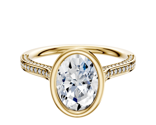 14K Yellow Gold Bezel Full Bezel North/South Cathedral Flat 3-Row-Pave 2.0mm Engagement Ring