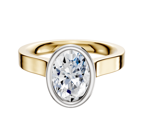 14K Two Tone Bezel Full Bezel North/South Cathedral Flat 3.0mm Engagement Ring